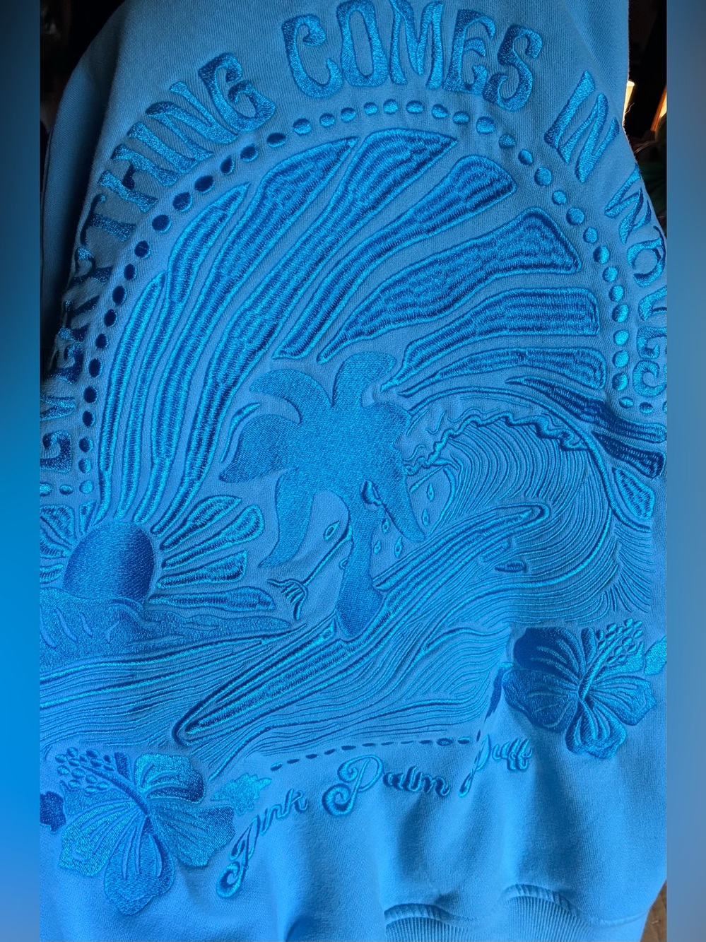 PINK PALM PUFF “Everything Comes in Waves” hoodie in blue